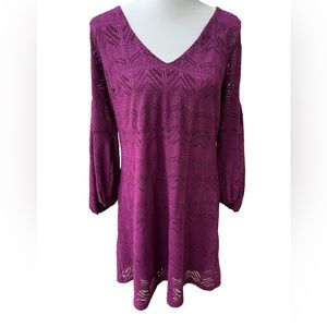 Anthropologie Maeve Laila Purple Lace Puff Sleeve Dress Women’s Medium